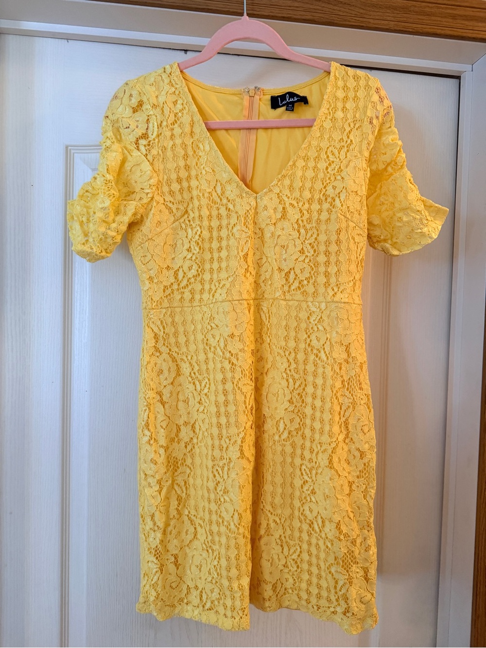 Lulu's Sunny Yellow Lace V-Neck Mini Dress